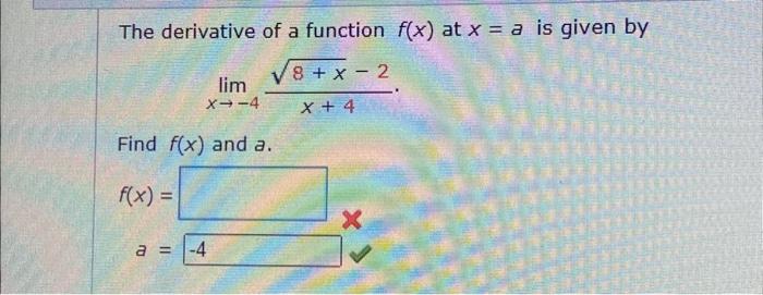 Solved The Derivative Of A Function F X At X A Is Given By