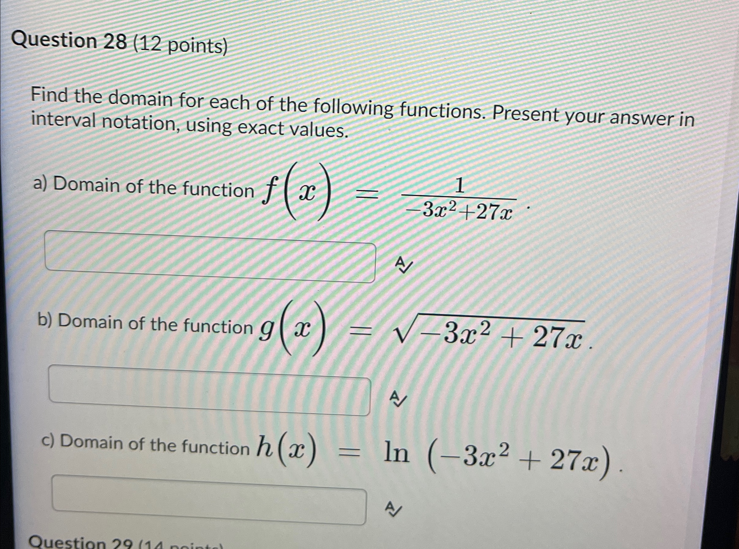 Solved Question 28 (12 ﻿points)Find the domain for each of | Chegg.com