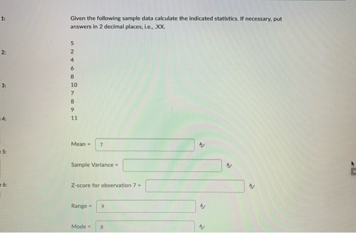 Solved Given The Following Sample Data Calculate The | Chegg.com