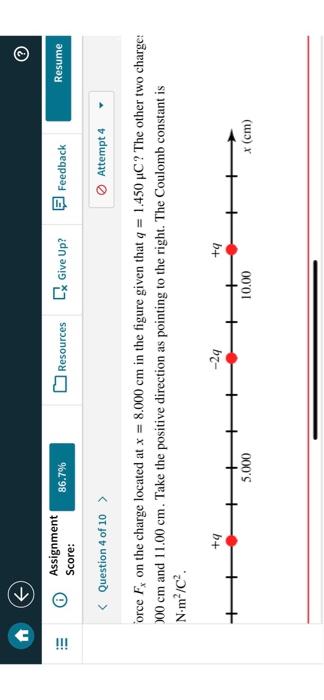 Solved orce Fx on the charge located at x=8.000 cm in the | Chegg.com