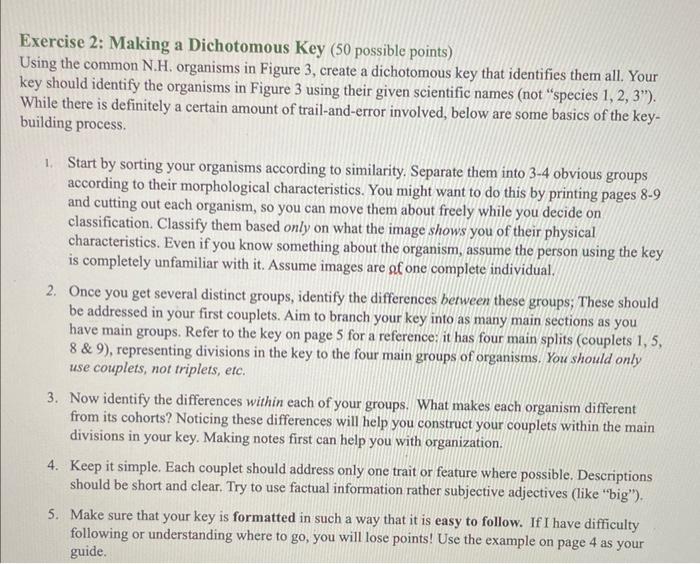 Exercise 2: Making a Dichotomous Key (50 possible | Chegg.com