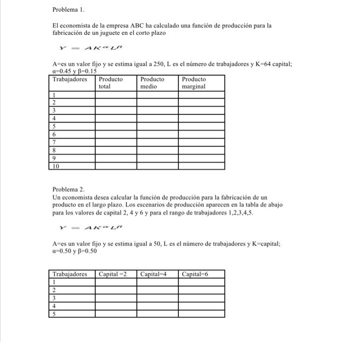 El economista de la empresa \( \mathrm{ABC} \) ha calculado una función de producción para la fabricación de un juguete en el