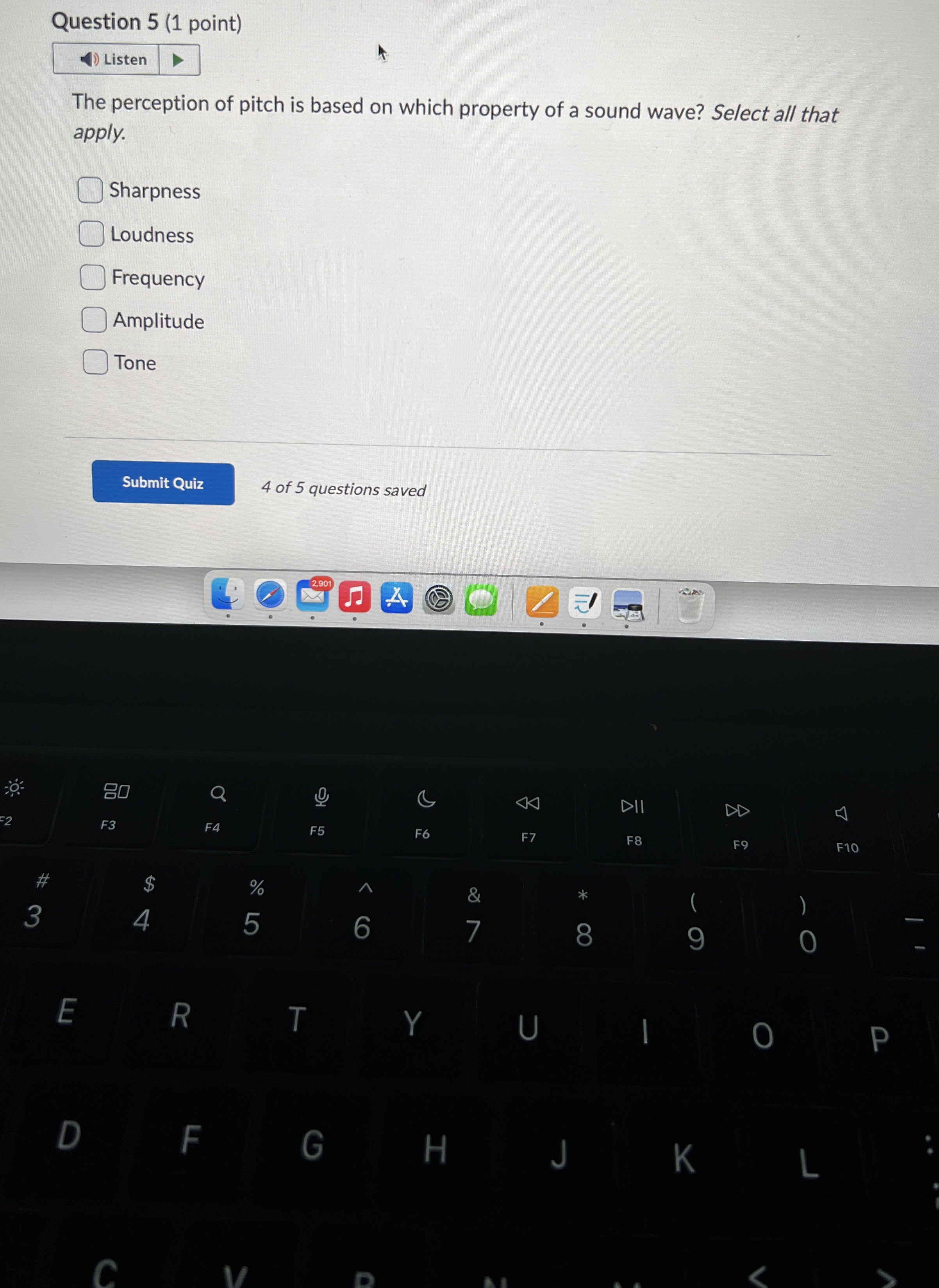 Solved Question 5 (1 ﻿point)The perception of pitch is based