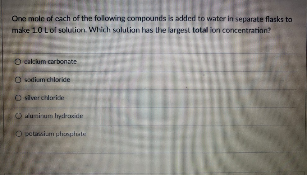 Solved One mole of each of the following compounds is added | Chegg.com