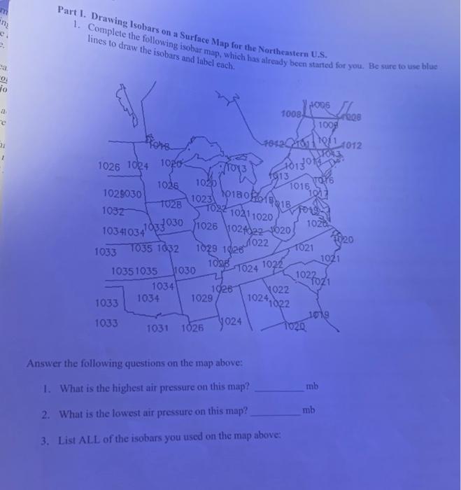 part-i-drawing-isobars-on-a-surface-map-for-the-chegg