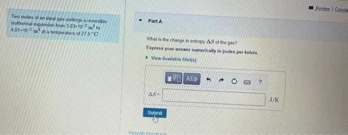 Solved Two moles of an ideal gas undergo a reversible | Chegg.com