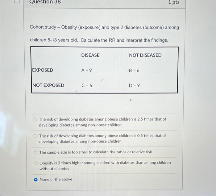 Solved Question 38 1 pts Cohort study Obesity (exposure)