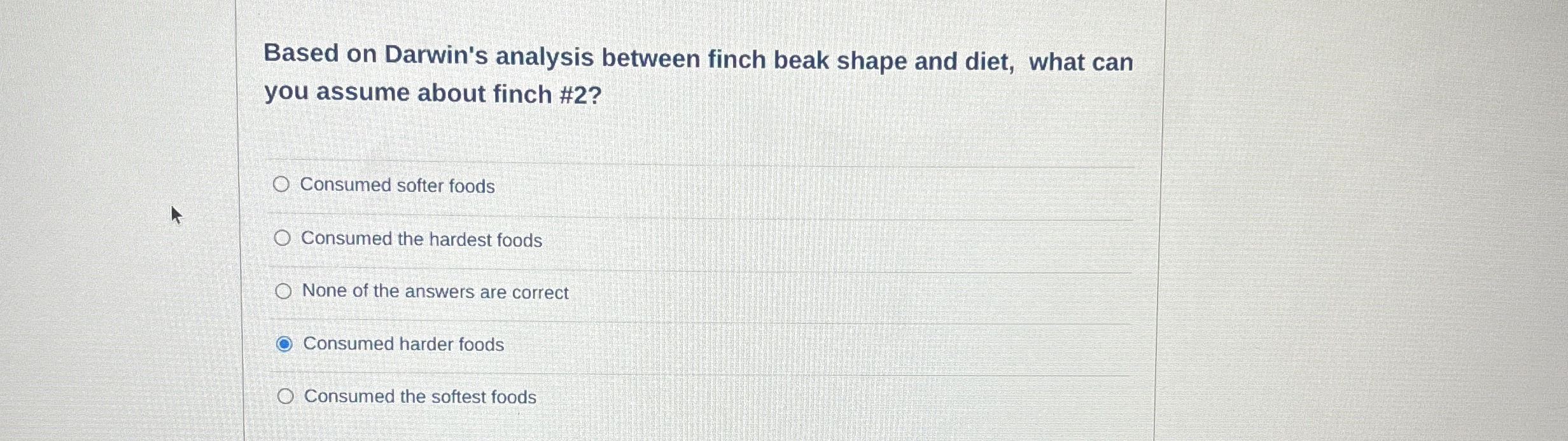Solved Based on Darwin's analysis between finch beak shape | Chegg.com