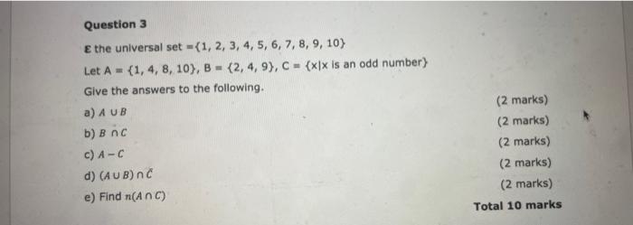 Solved Question 3 ε the universal set | Chegg.com