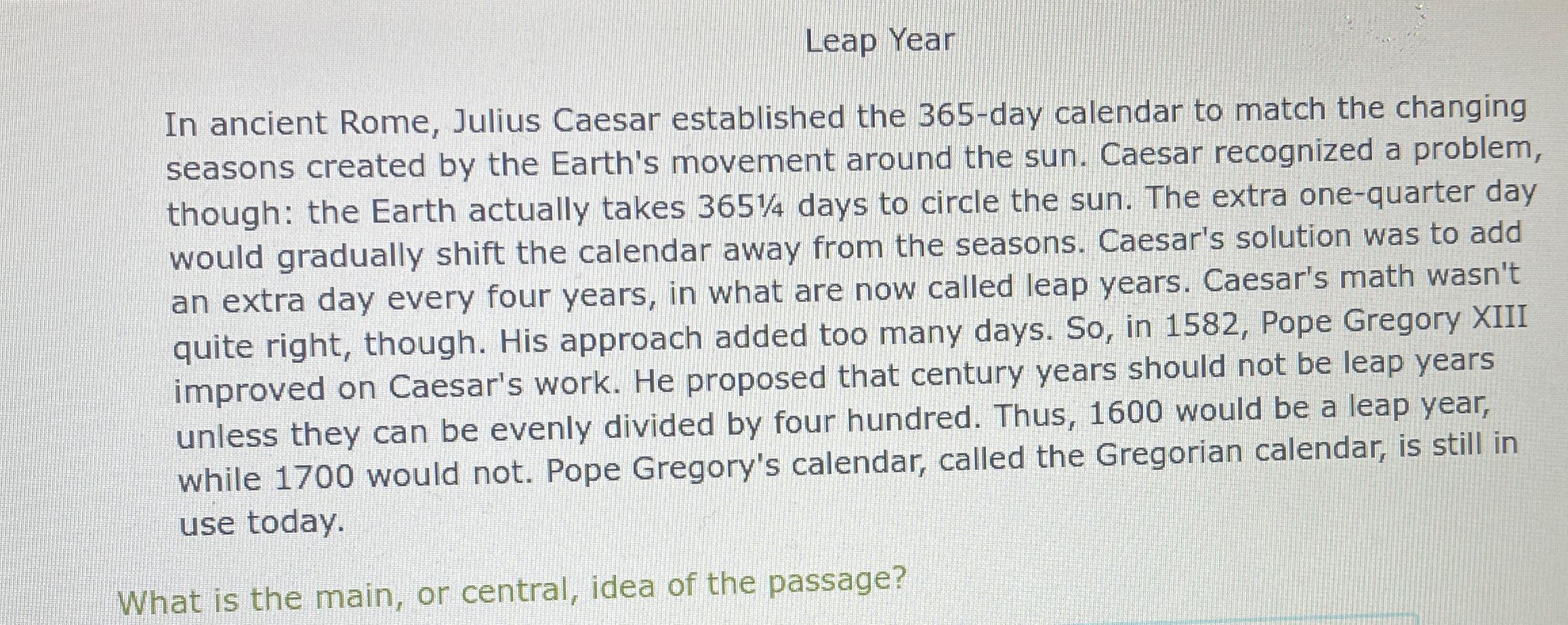 Solved Leap YearIn ancient Rome, Julius Caesar established | Chegg.com