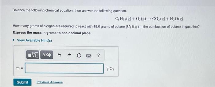 Solved Balance The Following Chemical Equation, Then Answer | Chegg.com