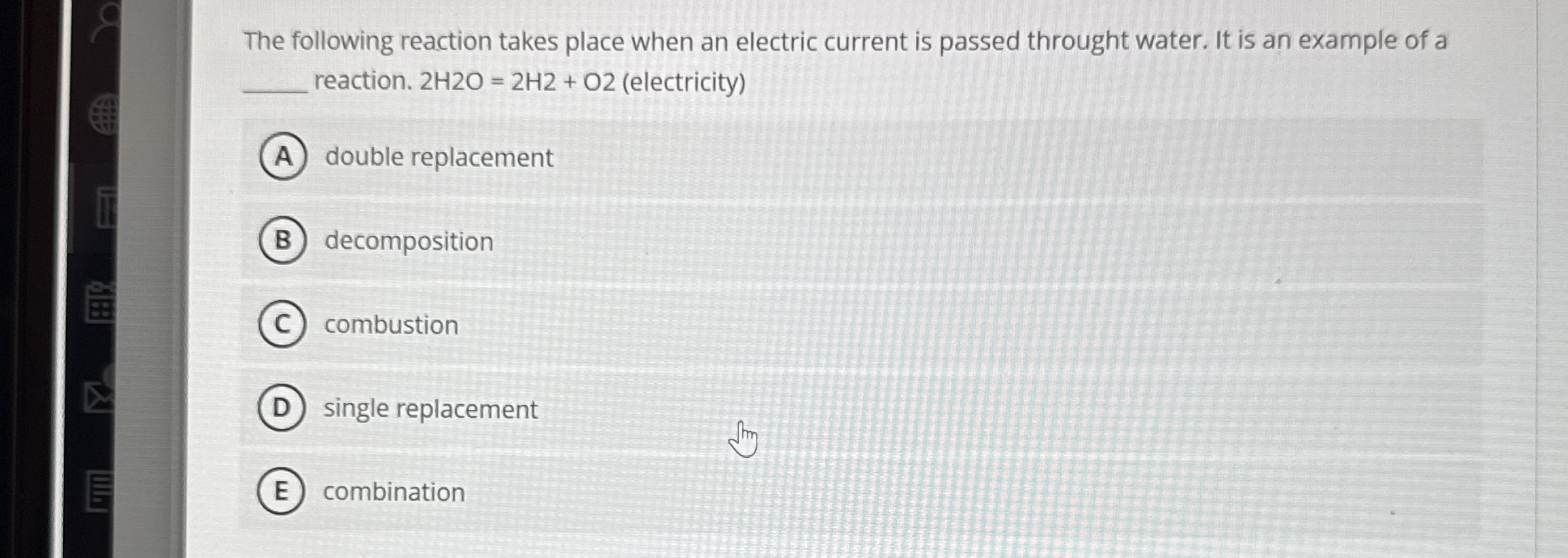 Solved The following reaction takes place when an electric | Chegg.com