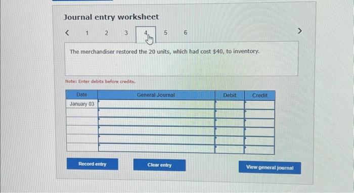 Solved Journal entry worksheet Received 20 units returned | Chegg.com