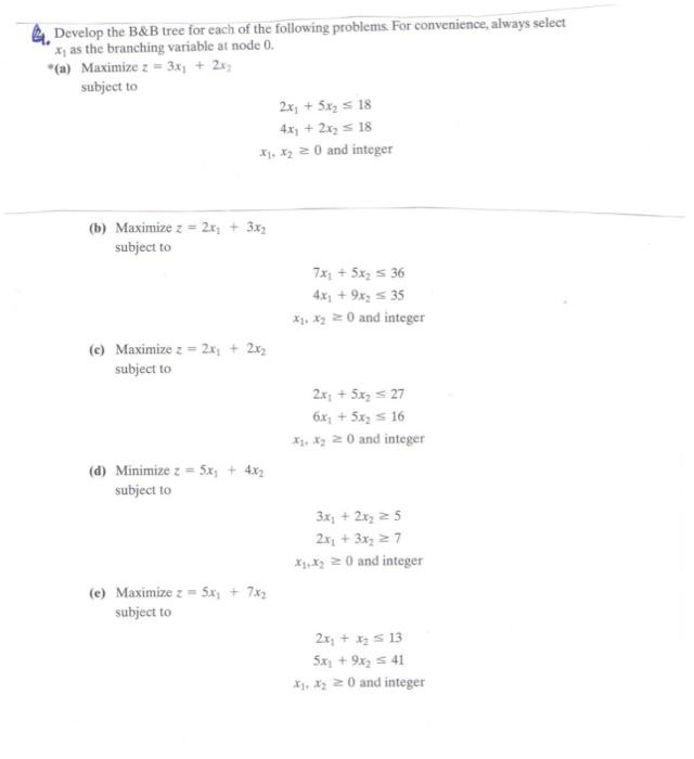 Solved 14. Develop The B\&B Tree For Each Of The Following | Chegg.com