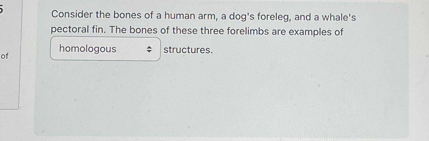 Solved Consider the bones of a human arm, a dog's foreleg, | Chegg.com