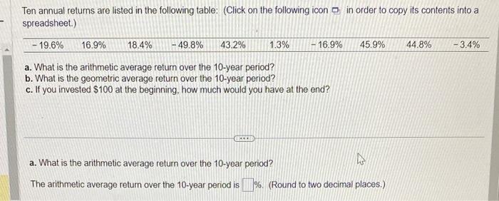 Solved Ten annual returns are listed in the following table: | Chegg.com