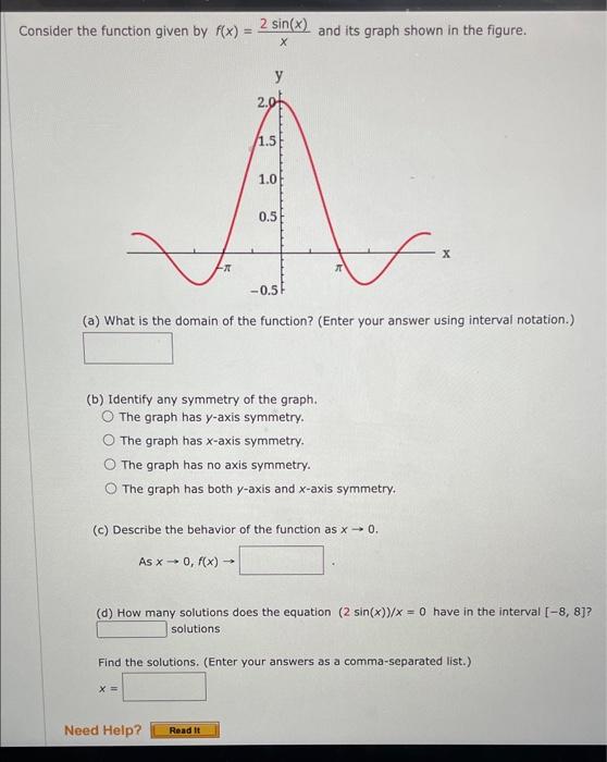Solved Consider the function given by f(x) = 2 sin(x) and | Chegg.com