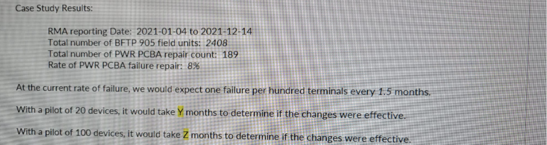 Solved Case Study Results: RMA reporting Date: 2021-01-04 to | Chegg.com