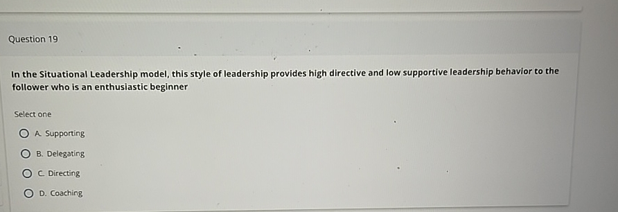 Solved Question 19in The Situational Leadership Model This Chegg Solved Question 19in The Situational Leadership Model This Chegg