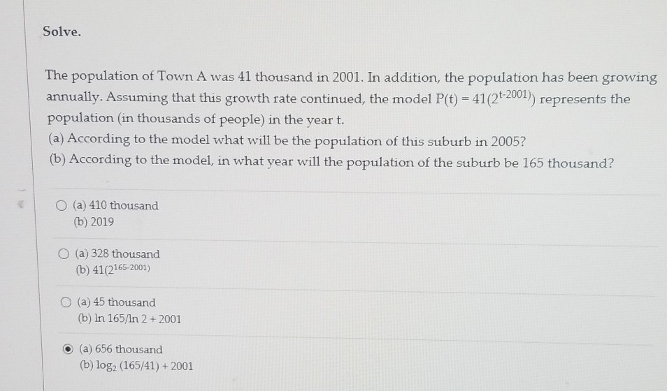 Solved Solve. The population of Town A was 41 thousand in | Chegg.com