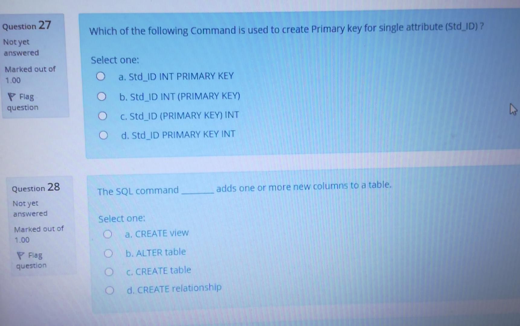 Solved Question 27 Which of the following Command is used to | Chegg.com