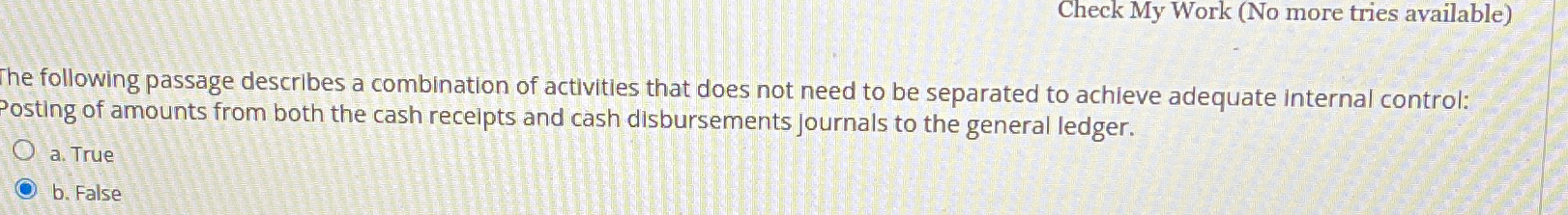 Solved Check My Work (No more tries available)\\nThe | Chegg.com