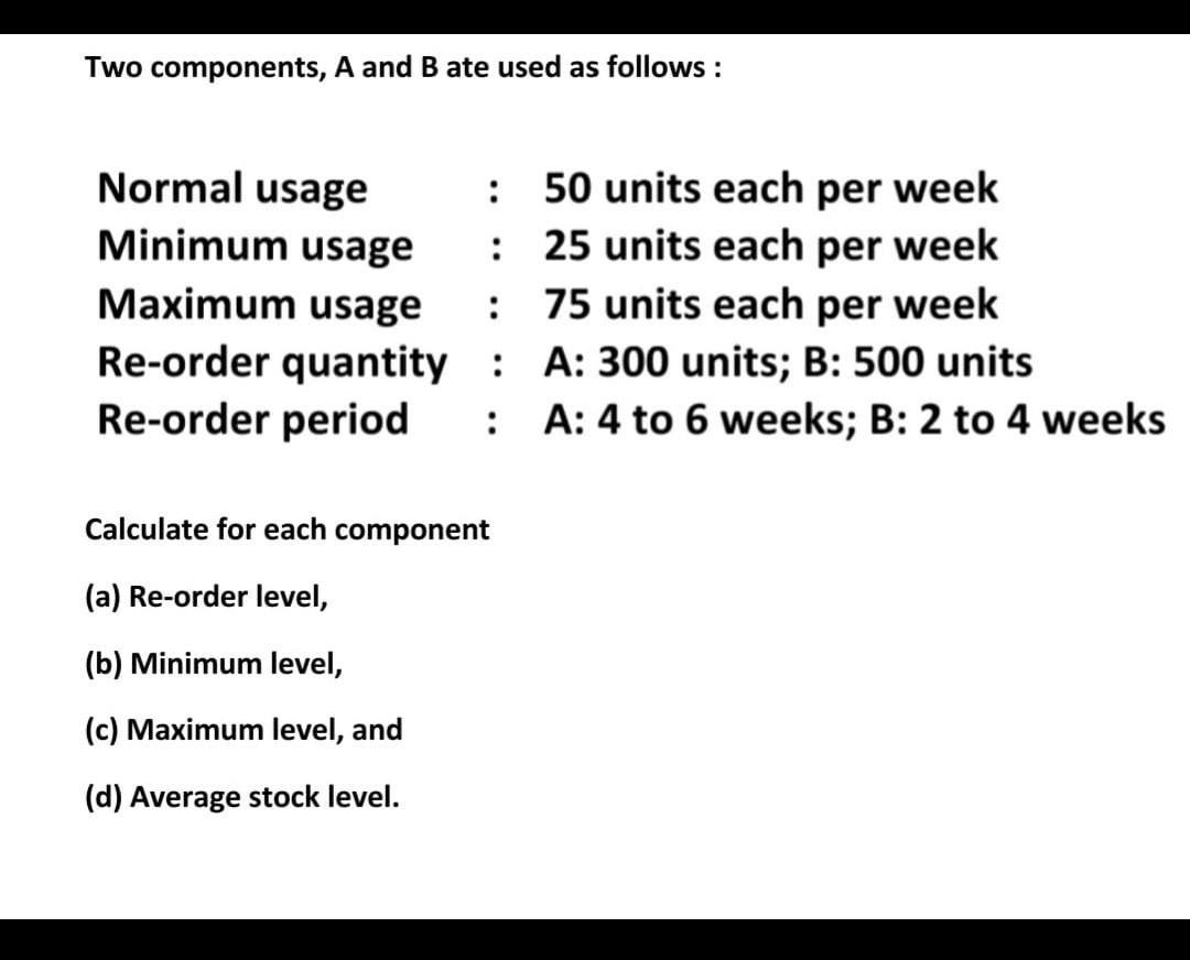 Solved Two Components, A And B Ate Used As Follows: Normal | Chegg.com