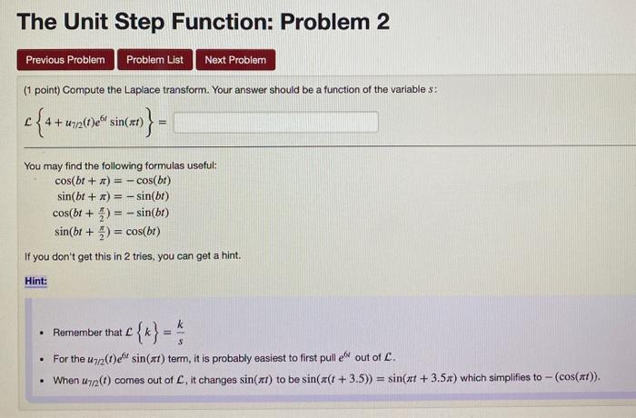 Solved The Unit Step Function: Problem 2 Previous Problem | Chegg.com