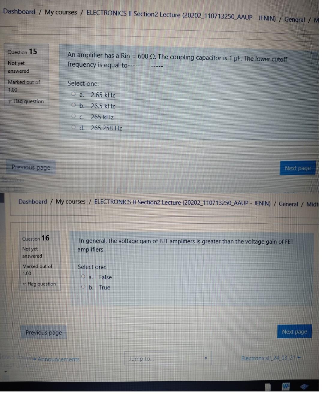 Solved Dashboard / My courses / ELECTRONICS || Section2 | Chegg.com