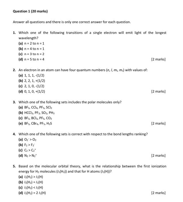 Solved Question 1 20 Marks Answer All Questions And There