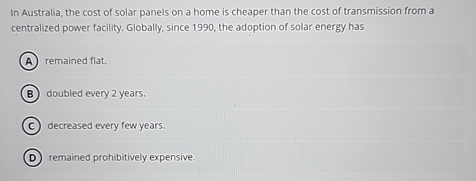 Solved In Australia, the cost of solar panels on a home is | Chegg.com