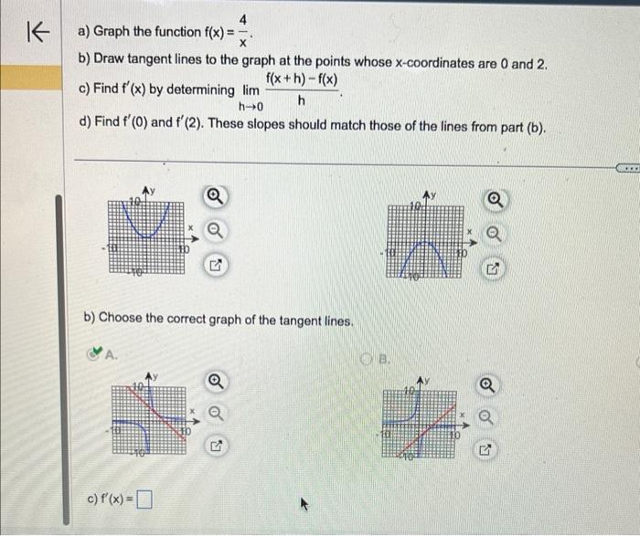 Solved A) Graph The Function F(x)=x4. B) Draw Tangent Lines | Chegg.com