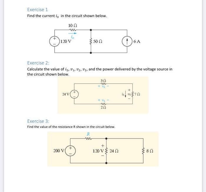 Solved Exercise 1 Find the current i, in the circuit shown | Chegg.com