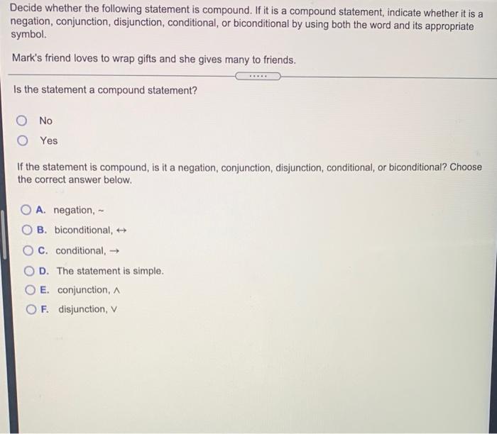 Solved Decide whether the following statement is compound. | Chegg.com