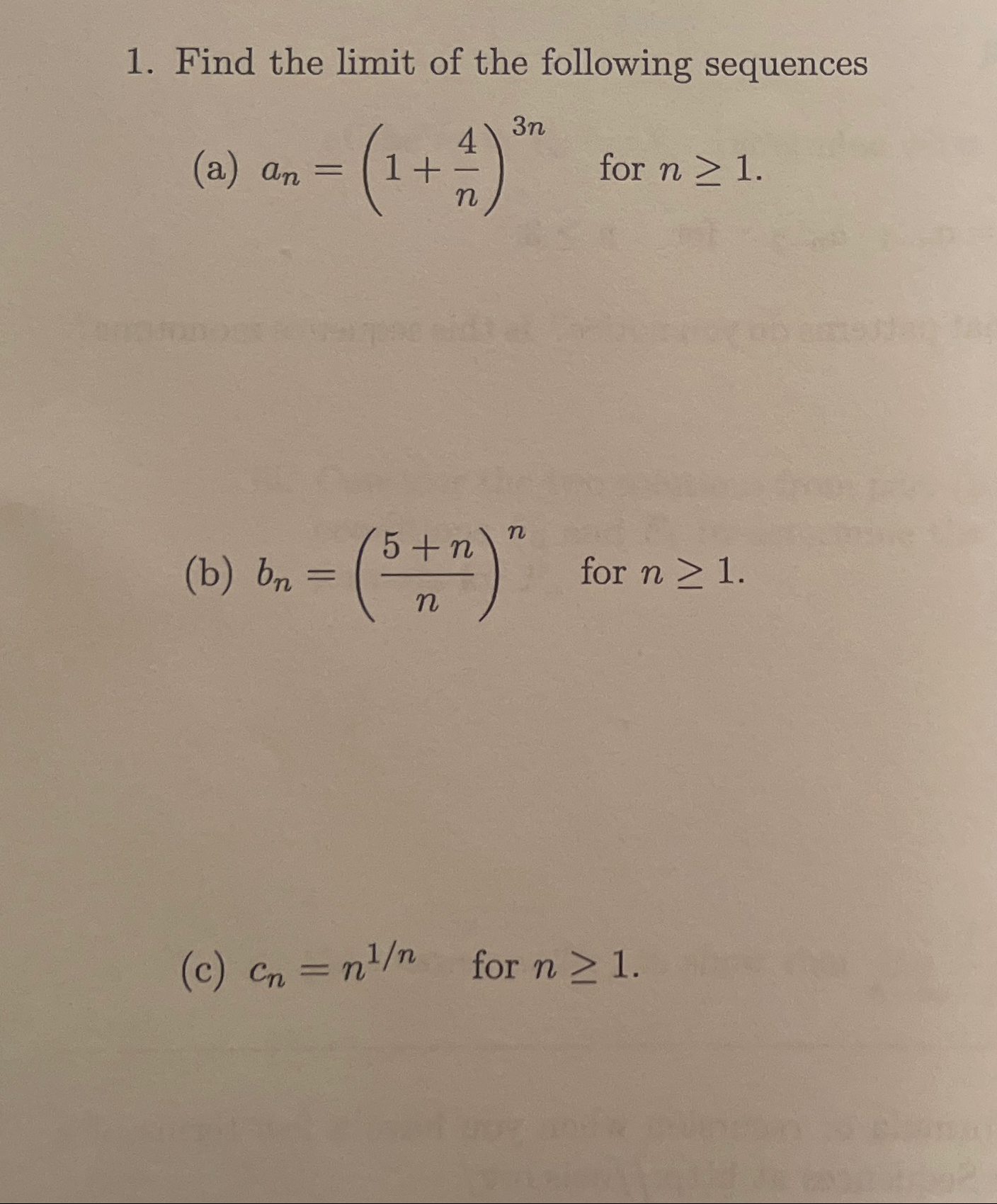 Solved find the limit of the following chegg