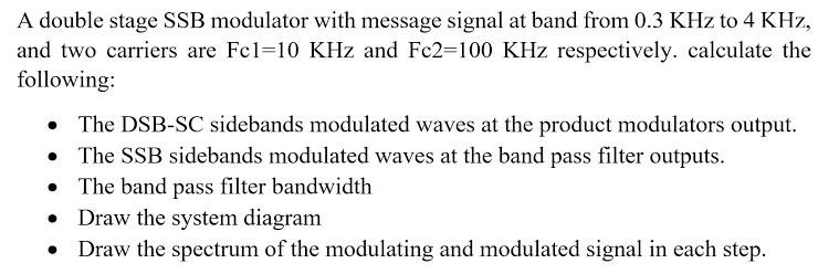 Solved A double stage SSB modulator with message signal at | Chegg.com
