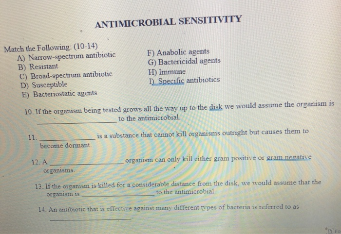 Solved ANTIMICROBIAL SENSITIVITY Match the Following: | Chegg.com