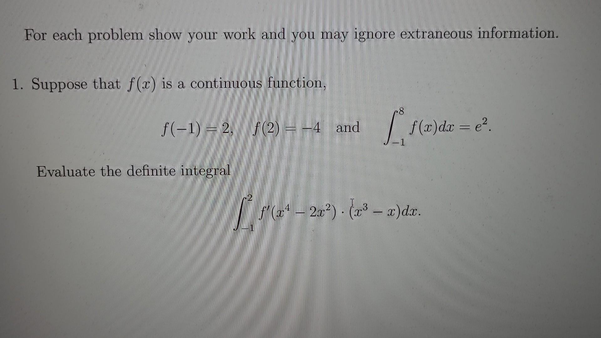 Solved For each problem show your work and you may ignore | Chegg.com