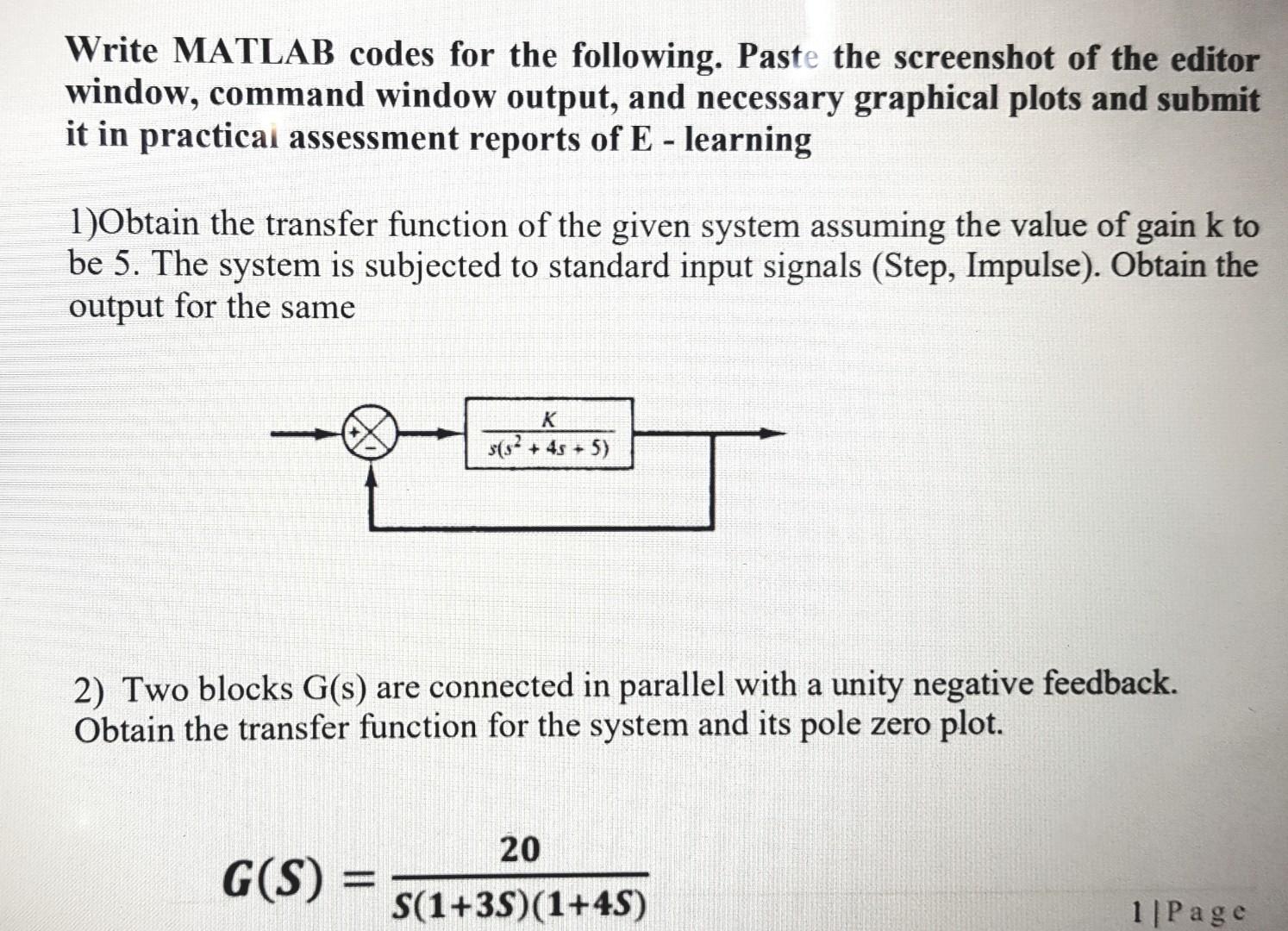 Solved Write MATLAB codes for the following. Paste the | Chegg.com