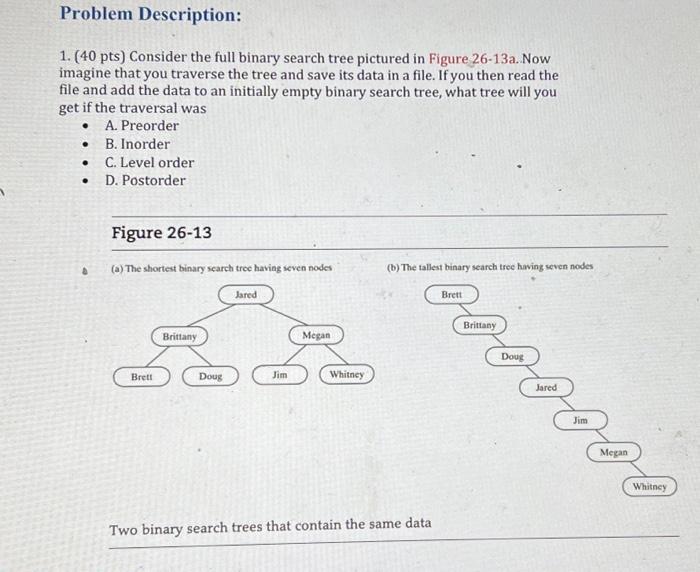 Solved 1. ( 40pts ) Consider the full binary search tree | Chegg.com