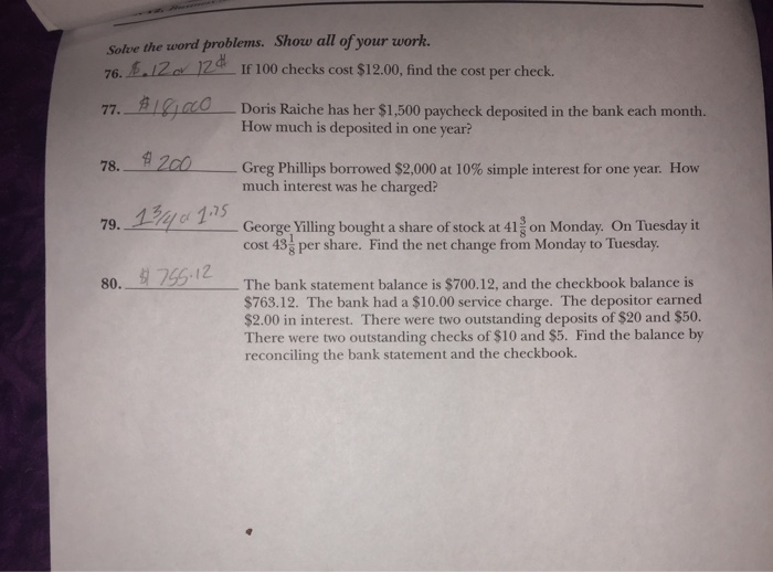 Solved Solve the word problems. Show all of your work. me | Chegg.com