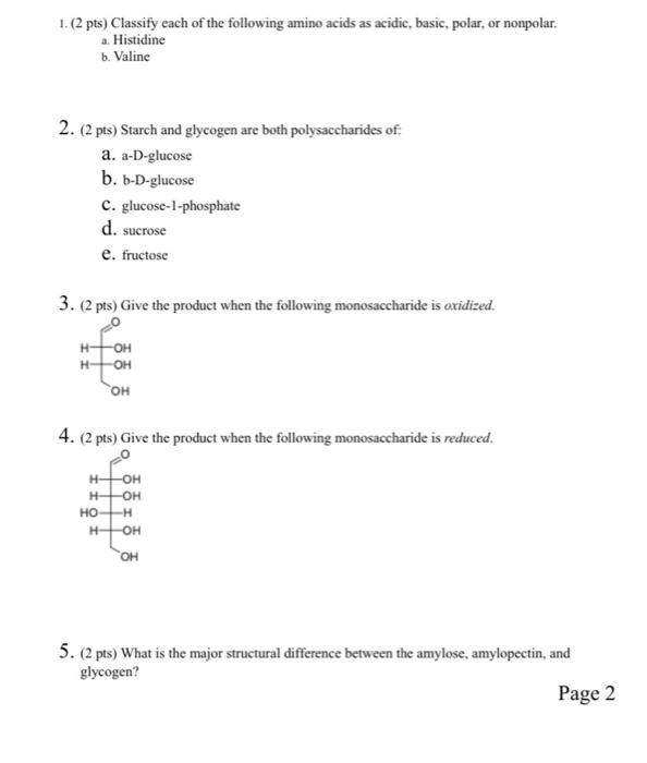 Solved 1. (2 pts) Classify each of the following amino acids | Chegg.com