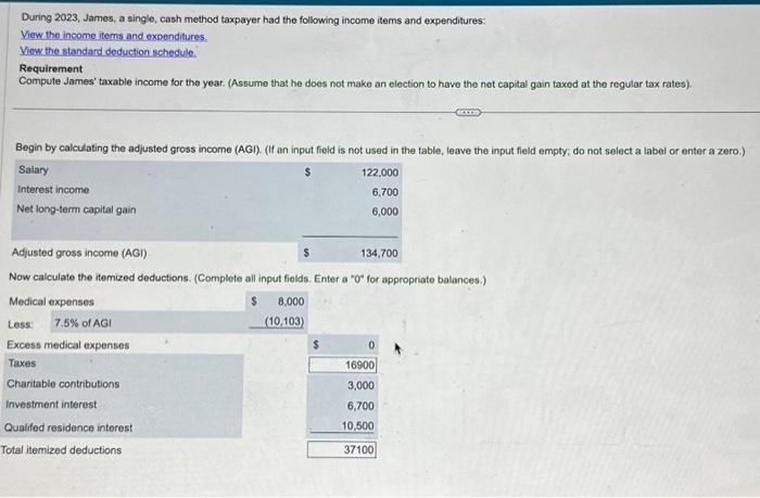 Solved During 2023, James, a single, cash method taxpayer | Chegg.com