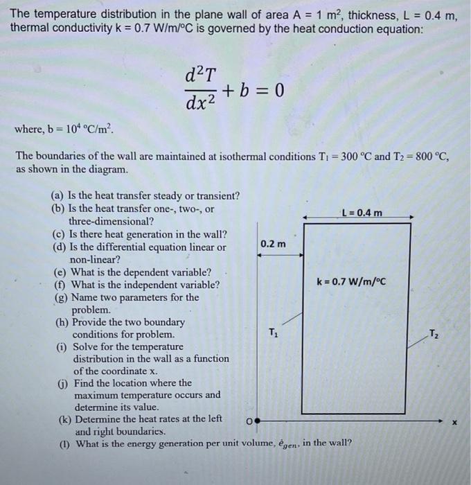 Solved The temperature distribution in the plane wall of | Chegg.com