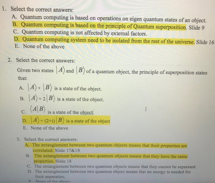 Solved 1. Select the correct answers: A. Quantum computing | Chegg.com