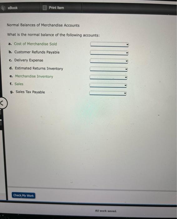 Solved eBook Print Item Normal Balances of Merchandise
