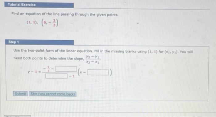 Solved Tutorial Exercise Find an equation of the line | Chegg.com