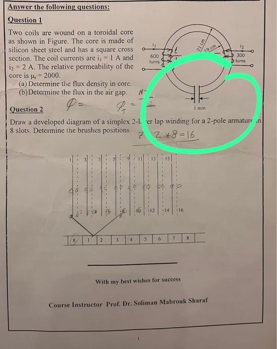 [solved] Question 1 Two Coils Are Wound On A Toroidal Core