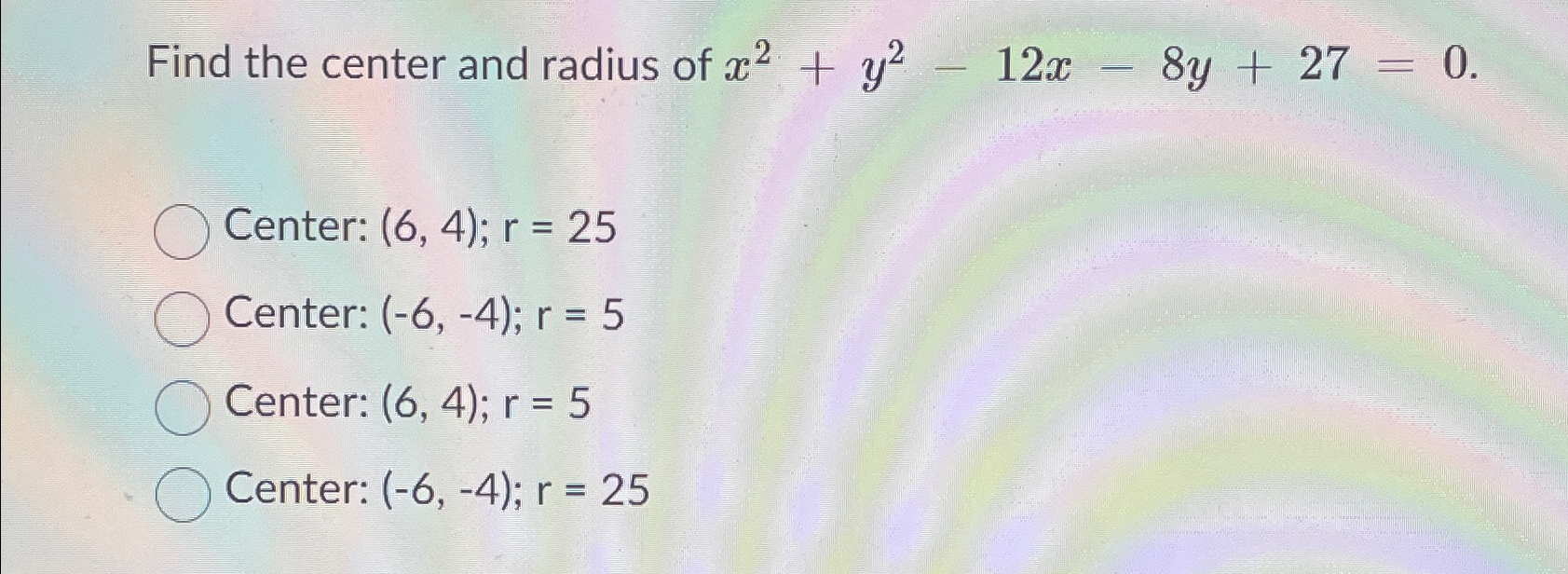 x 5 2 y 6 2 81 center and radius