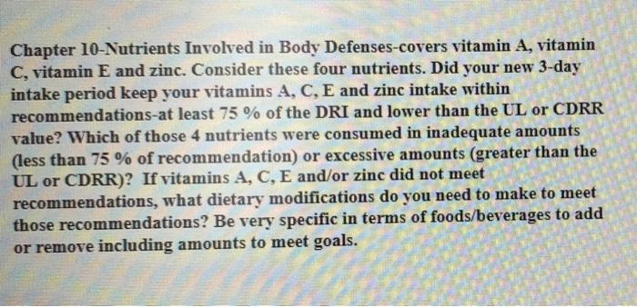 Solved Nutrient Value (your average intake) DRI Goal | Chegg.com